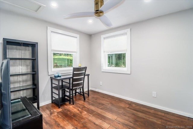 857 Marion Rd, Cheshire, CT 06410 - office area featuring ceiling fan, dark wood finished floors, and recessed lighting