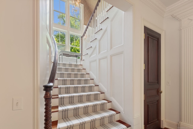 31 Contentment Island Rd, Darien, CT 06820 - staircase featuring ornamental molding