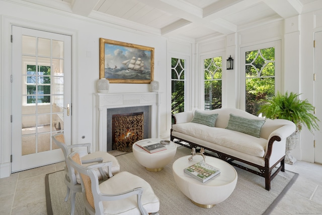 31 Contentment Island Rd, Darien, CT 06820 - sunroom with beam ceiling and coffered ceiling