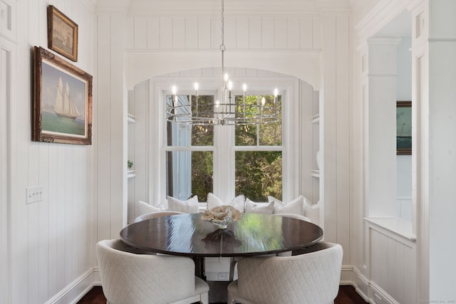 31 Contentment Island Rd, Darien, CT 06820 - dining area with a decorative wall and a chandelier