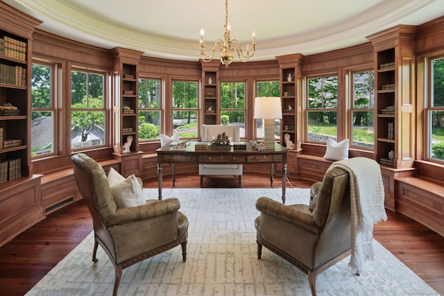 31 Contentment Island Rd, Darien, CT 06820 - office with hardwood / wood-style floors and a chandelier