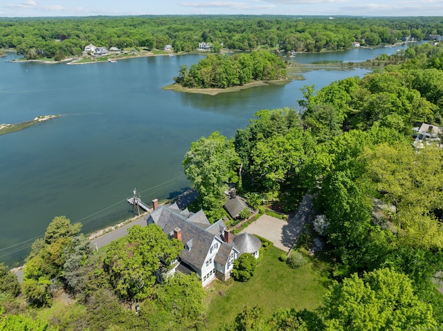31 Contentment Island Rd, Darien, CT 06820 - aerial view of property and surrounding area with a forest and a large body of water