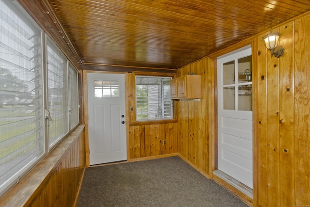 33 Old King St, Enfield, CT 06082 - entryway with wooden walls, wooden ceiling, and carpet