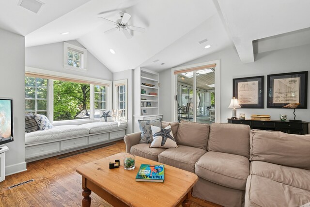 39 Campbell Rd, Fairfield, CT 06824 - living room featuring a ceiling fan, light wood-type flooring, high vaulted ceiling, and recessed lighting