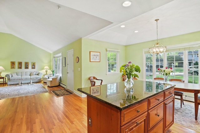 41 White Birch Dr, Trumbull, CT 06611 - kitchen featuring healthy amount of natural light, light wood-style flooring, pendant lighting, a chandelier, and vaulted ceiling