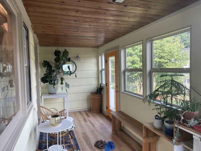 41 Baxter Dr, Norwalk, CT 06854 - sunroom featuring wooden ceiling, wood finished floors, and crown molding