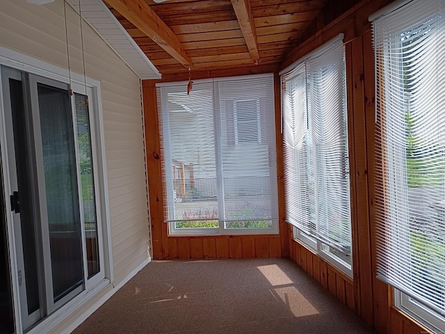 65 Woodland Park, Shelton, CT 06484 - unfurnished sunroom featuring wood walls, wooden ceiling, and carpet
