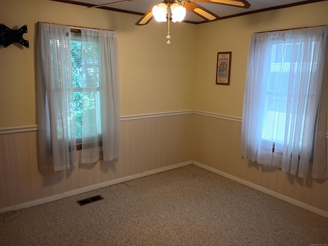 65 Woodland Park, Shelton, CT 06484 - unfurnished room with ceiling fan, wainscoting, and carpet flooring