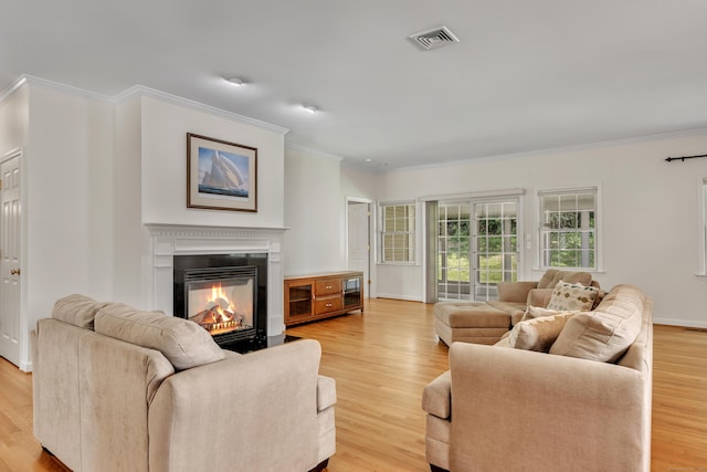 71 Lavender Ln Unit 71, South Windsor, CT 06074 - living room with ornamental molding, a glass covered fireplace, and light wood-style flooring