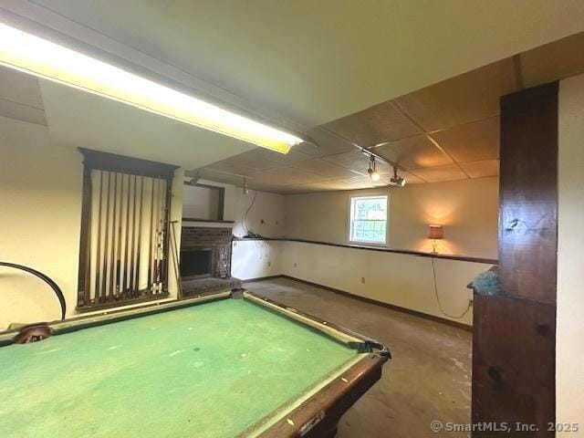 15 Bargate Rd, Clinton, CT 06413 - rec room featuring pool table and a fireplace with raised hearth