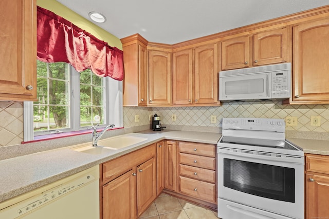 100 Chandler, Windsor, CT 06095 - kitchen featuring white appliances, light countertops, backsplash, and light tile patterned floors