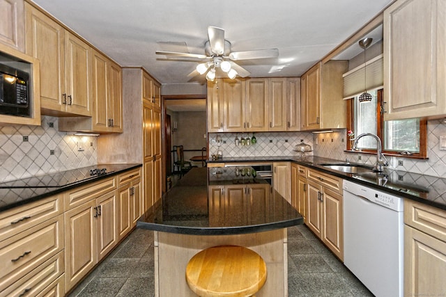 55 Gate Way, Hamden, CT 06518 - kitchen with dishwasher, granite tiled floors, a ceiling fan, and black microwave