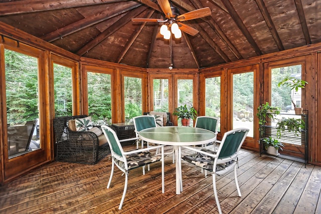 55 Gate Way, Hamden, CT 06518 - sunroom / solarium with ceiling fan, wood ceiling, a deck, outdoor dining space, and hardwood / wood-style floors