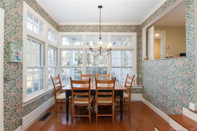 300 Ridgefield Rd, Wilton, CT 06897 - dining area featuring wallpapered walls, hardwood / wood-style floors, and a chandelier