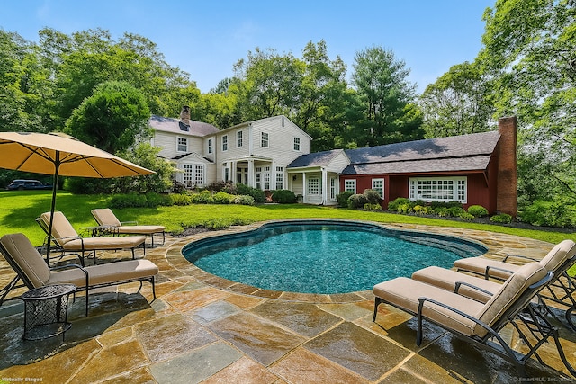 300 Ridgefield Rd, Wilton, CT 06897 - swimming pool featuring a patio and a lawn