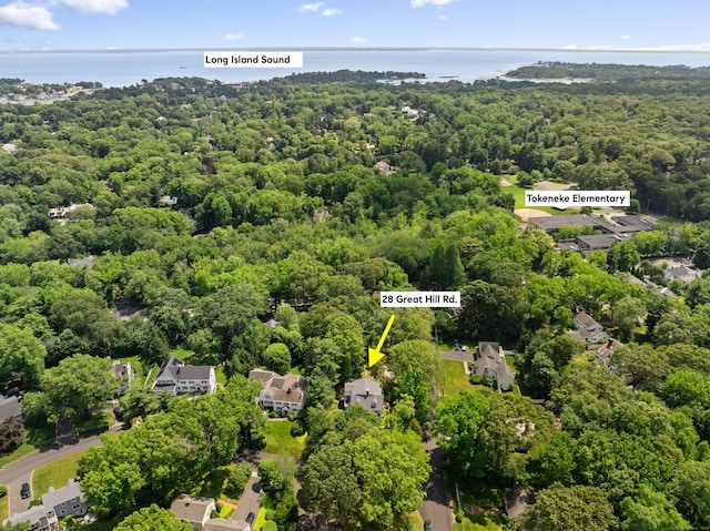 28 Great Hill Rd, Darien, CT 06820 - drone / aerial view of a heavily wooded area and a large body of water