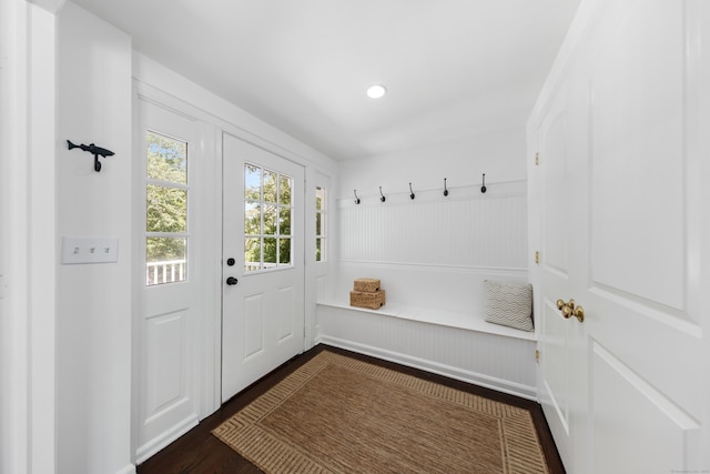 28 Great Hill Rd, Darien, CT 06820 - mudroom featuring dark wood-type flooring and baseboards