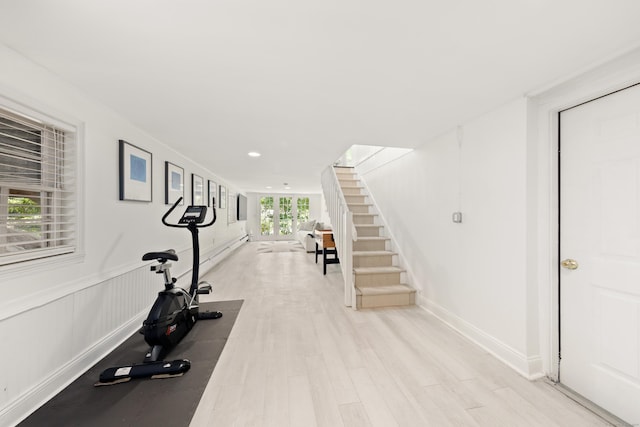 28 Great Hill Rd, Darien, CT 06820 - workout room with light wood-style flooring and recessed lighting