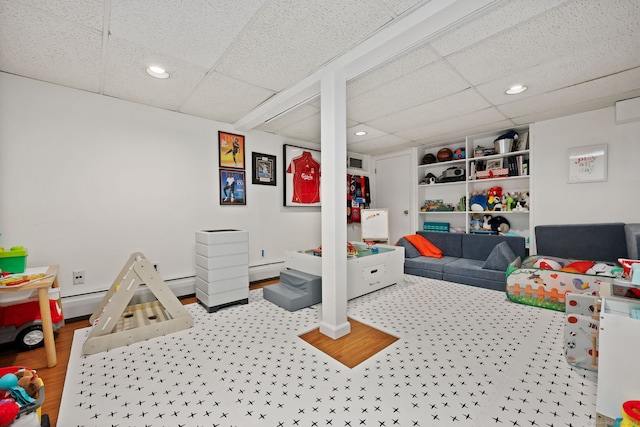 161 Crestwood Rd, Fairfield, CT 06824 - game room featuring a paneled ceiling, recessed lighting, and baseboard heating