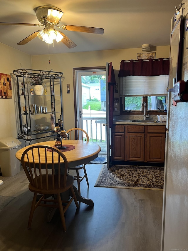 58 Milne Ave, Shelton, CT 06484 - dining space with dark wood-style flooring and a ceiling fan
