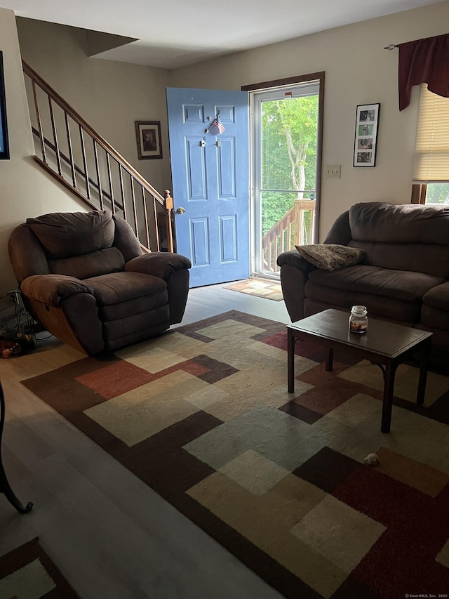 58 Milne Ave, Shelton, CT 06484 - living area featuring stairway and wood finished floors