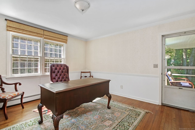 63 Pipers Hill Rd, Wilton, CT 06897 - office with a baseboard heating unit, wood finished floors, and ornamental molding