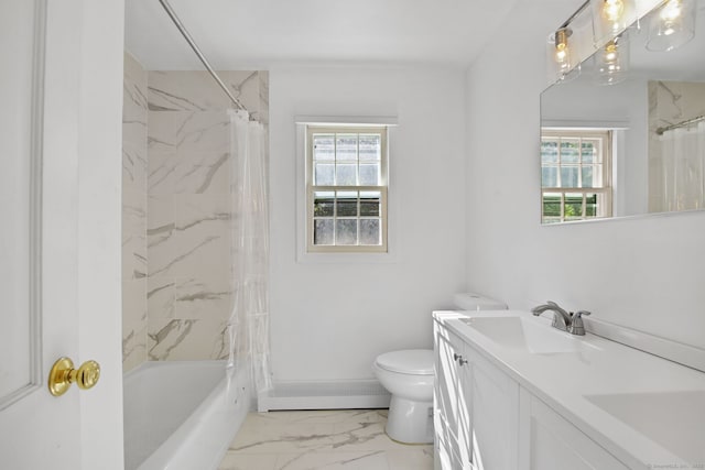 63 Pipers Hill Rd, Wilton, CT 06897 - bathroom featuring marble look tiles, vanity, and shower / bath combination with curtain