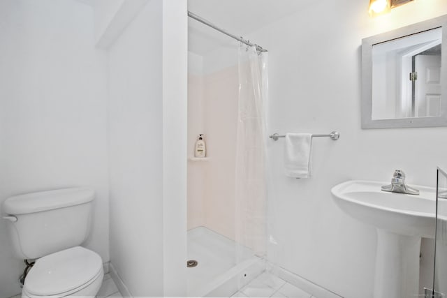 63 Pipers Hill Rd, Wilton, CT 06897 - bathroom with a shower stall and marble look tiles