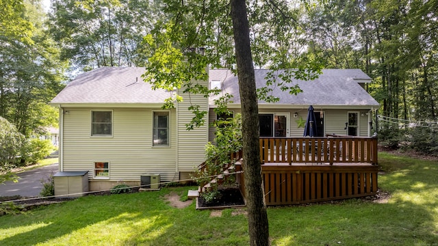 80 Richard Ave, Wolcott, CT 06716 - back of property with a yard, roof with shingles, and a deck