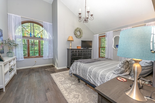80 Richard Ave, Wolcott, CT 06716 - bedroom with wood finished floors, multiple windows, a chandelier, and high vaulted ceiling
