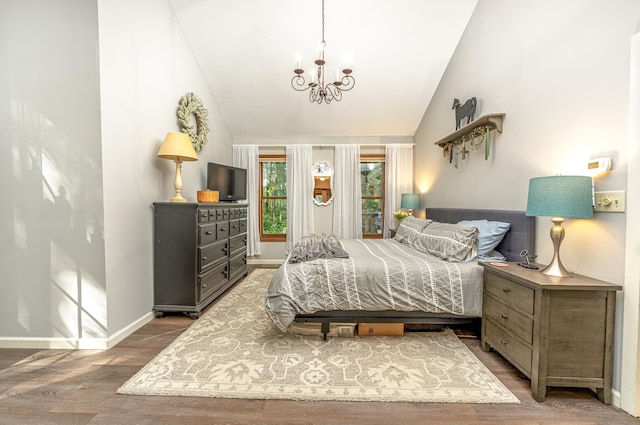 80 Richard Ave, Wolcott, CT 06716 - bedroom with a chandelier, vaulted ceiling, and wood finished floors