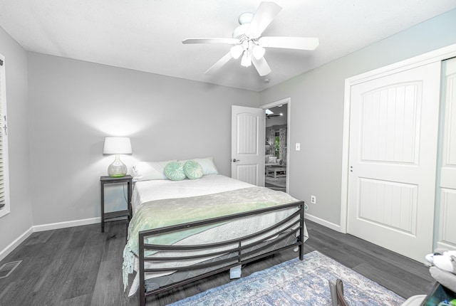 80 Richard Ave, Wolcott, CT 06716 - bedroom with dark wood finished floors, a ceiling fan, and a closet