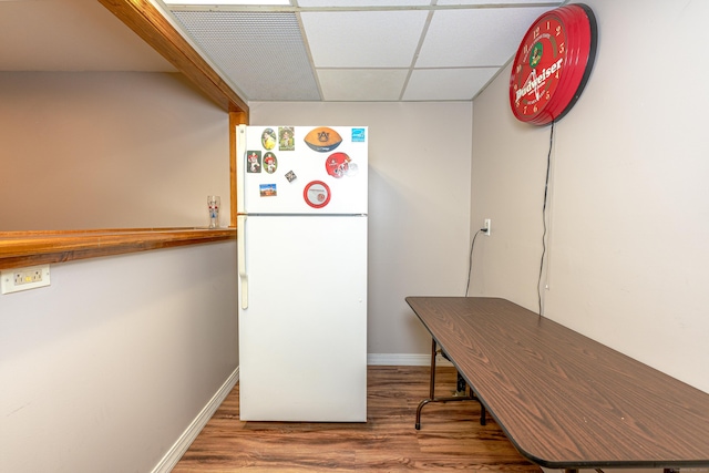 80 Richard Ave, Wolcott, CT 06716 - kitchen featuring freestanding refrigerator, wood finished floors, and a drop ceiling