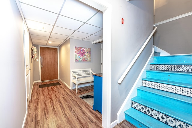80 Richard Ave, Wolcott, CT 06716 - stairs with wood finished floors, a paneled ceiling, and recessed lighting