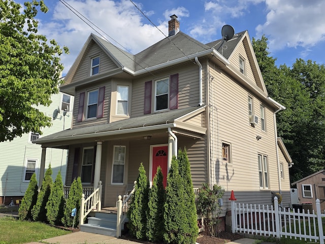 38 Florence St, Manchester, CT 06040 - view of front facade featuring covered porch, a chimney, and a shingled roof