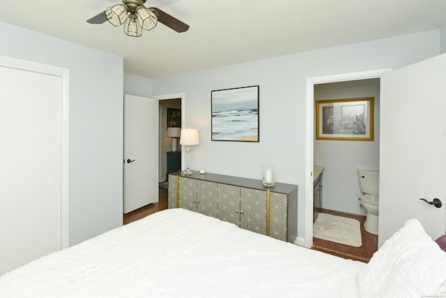 157 Windy Dr, Wolcott, CT 06705 - bedroom featuring wood finished floors, ensuite bathroom, and ceiling fan