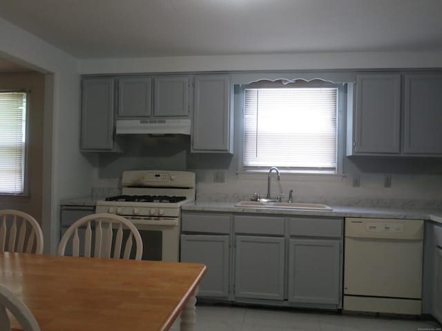 19 Cardston Cir, Windsor, CT 06095 - kitchen with white appliances, under cabinet range hood, gray cabinets, and light countertops