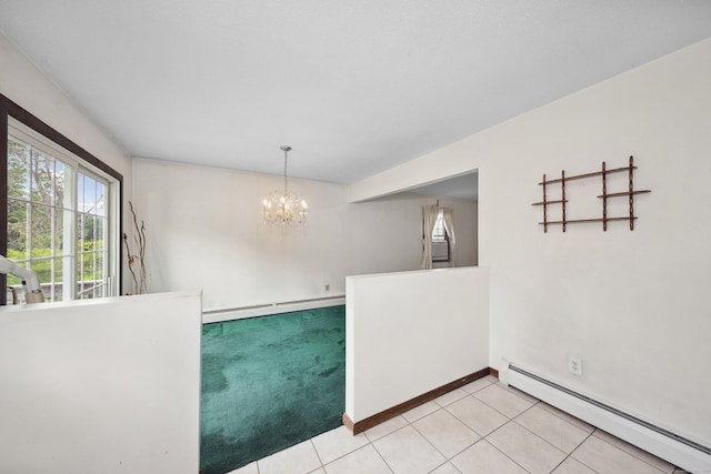 95 Hickory Rd, Naugatuck, CT 06770 - empty room with a baseboard heating unit, a chandelier, and light tile patterned floors