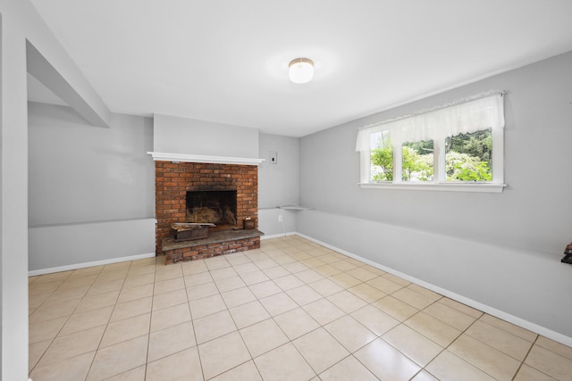 95 Hickory Rd, Naugatuck, CT 06770 - unfurnished living room with a brick fireplace and tile patterned flooring