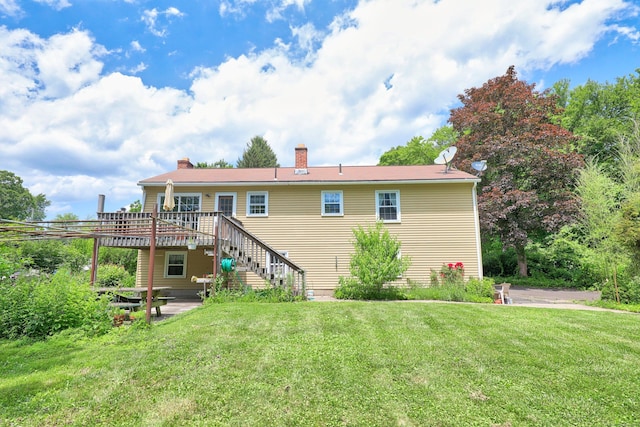 95 Hickory Rd, Naugatuck, CT 06770 - rear view of property with a deck, stairs, a yard, and a chimney