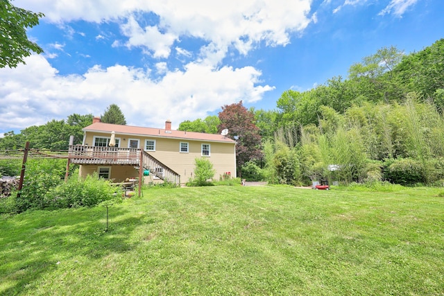 95 Hickory Rd, Naugatuck, CT 06770 - view of grassy yard featuring stairway and a wooden deck