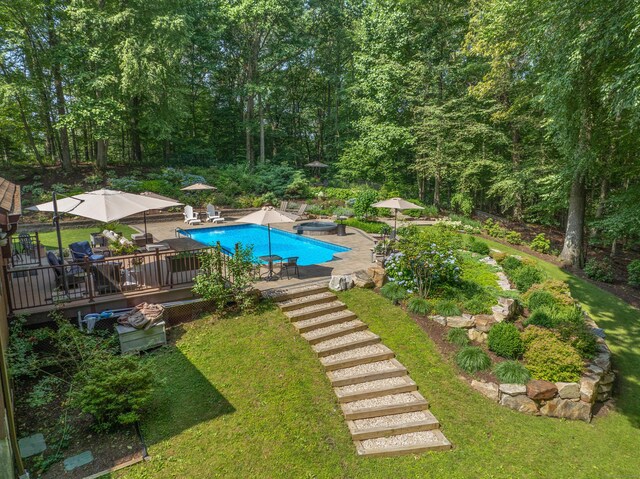 19 Pumpkin Hill Rd, Trumbull, CT 06611 - outdoor pool with a deck and a lawn
