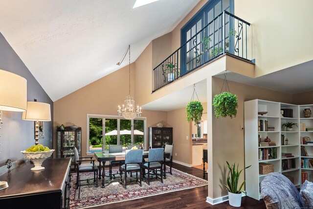 19 Pumpkin Hill Rd, Trumbull, CT 06611 - dining area featuring high vaulted ceiling, wood finished floors, and a chandelier