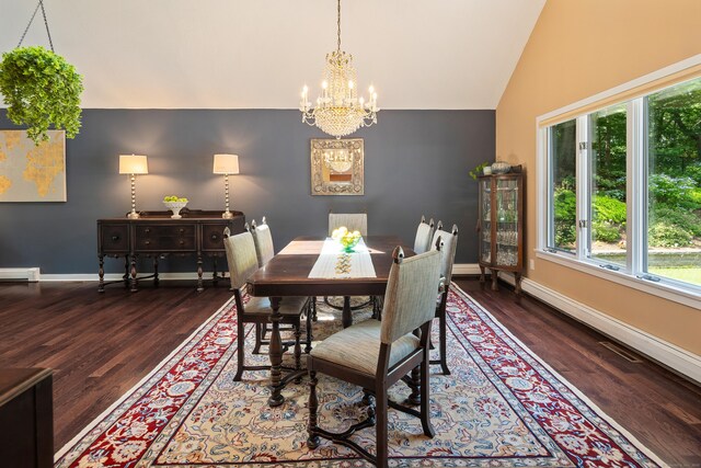 19 Pumpkin Hill Rd, Trumbull, CT 06611 - dining area featuring vaulted ceiling, healthy amount of natural light, a chandelier, and wood finished floors