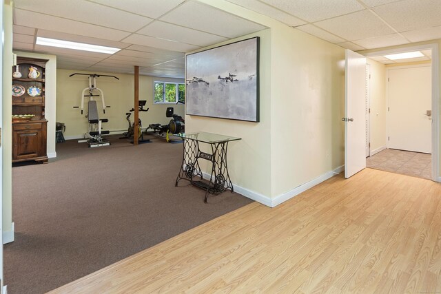 19 Pumpkin Hill Rd, Trumbull, CT 06611 - exercise room with a drop ceiling and wood finished floors