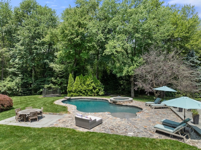 92 Hornbeam Rd, Fairfield, CT 06824 - view of pool with a patio, a lawn, and a pool with connected hot tub