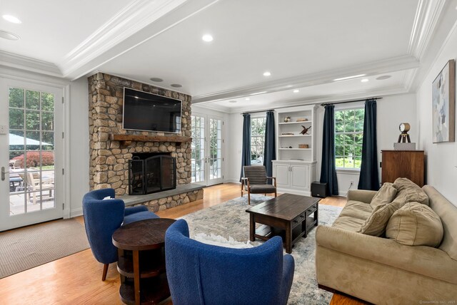 92 Hornbeam Rd, Fairfield, CT 06824 - living room featuring crown molding, wood finished floors, healthy amount of natural light, and recessed lighting