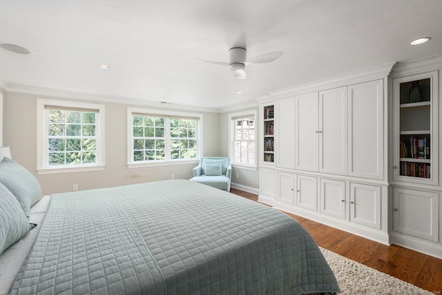 92 Hornbeam Rd, Fairfield, CT 06824 - bedroom with wood finished floors, ornamental molding, recessed lighting, and a ceiling fan
