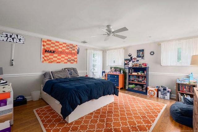 92 Hornbeam Rd, Fairfield, CT 06824 - bedroom featuring wood finished floors, ornamental molding, and a ceiling fan