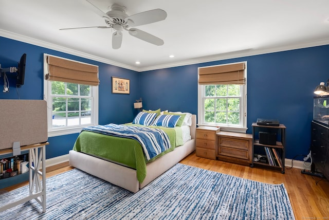 92 Hornbeam Rd, Fairfield, CT 06824 - bedroom with wood finished floors, ornamental molding, a ceiling fan, and recessed lighting
